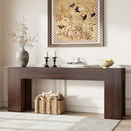 Epecoya 79-Inch Sofa Console Table for Entryway Living Room, Walnut Brown