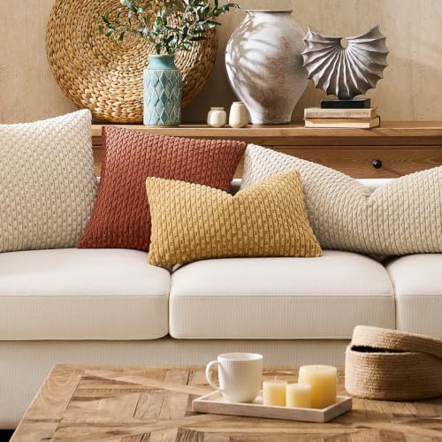 Kevin Textile Soft Corduroy 20x20 Inch Pillow Covers 2 Pack, Light Brown