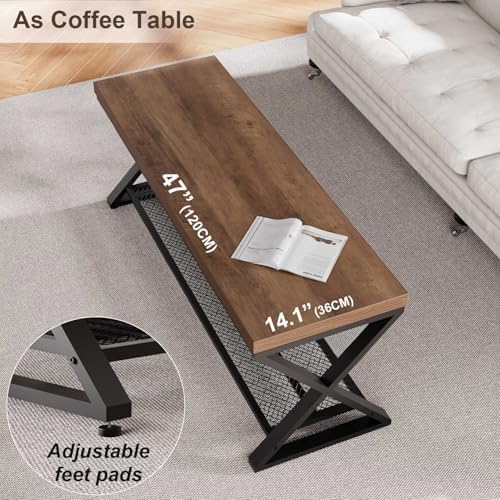 LVB Entryway Bench, Indoor Shoe Bench with Storage & Seating Rustic Oak 47"