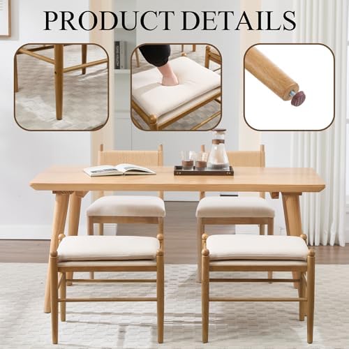 Ottoman Footrest, 19 Inch Upholstered Vanity Bench Seat, Backless Makeup Stool with Solid Wood Legs for Dining Room/Bedroom/Living Room/Entryway,Brown Frame/Beige Linen