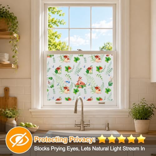 Countewol Privacy Window Films Stain Glass Cling No Glue Anti-UV Window Sticker for Bathroom Bedroom Living Room(Forest Textured 70.86" L*36.2" W)