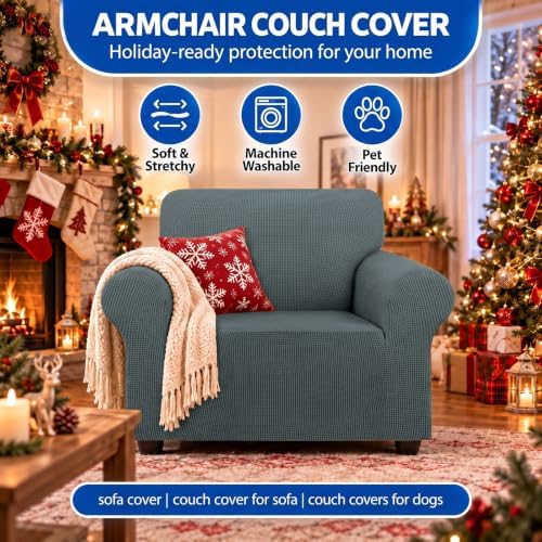 KEKUOU Stretch Chair Sofa Slipcover, Single Couch Cover,Grey