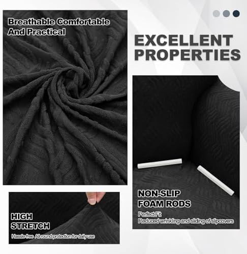 YEMYHOM Couch Cover Latest Jacquard Design High Stretch Extra Large Sofa Covers Pet Dog Cat Proof Oversized Slipcover Non Slip Magic Elastic Furniture Protector (X-Large, Leaf Patten Black)