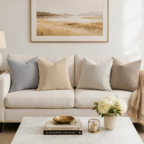 MIULEE Decorative Throw Pillow Covers 18x18 Light Brown Textured Corduroy