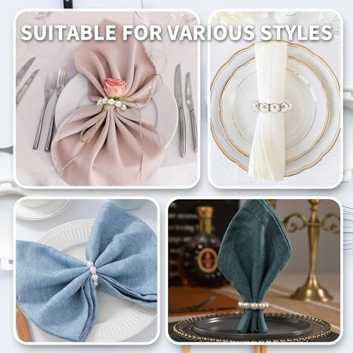 100 Pcs Silver Pearl Napkin Rings, Imitation Pearl, for Wedding Parties