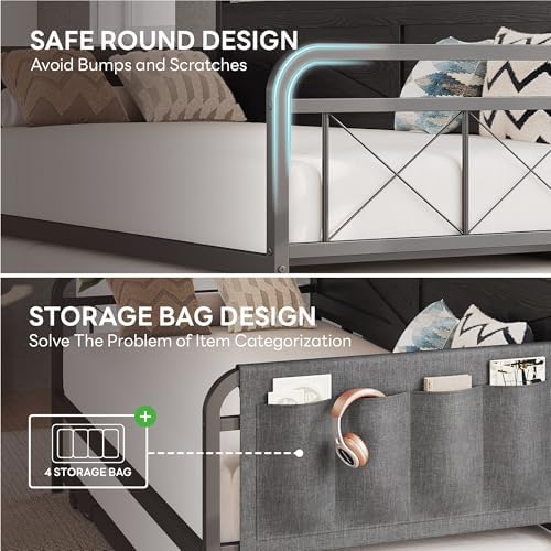 LIKIMIO Twin Daybed with Pop Up Trundle & Charging Station & Storage Shelf