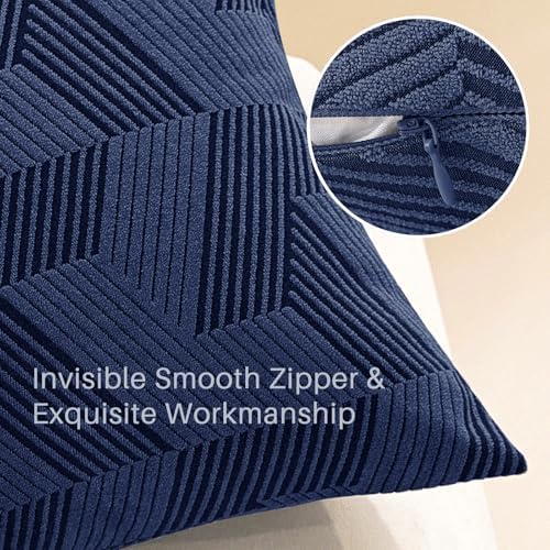 JIVINER Decorative Geometrical Throw Pillow Covers 18 x 18 Inch, Set of 2 Soft Modern Pattern Pillow Covers for Sofa, Couch, Living Room, Navy Blue