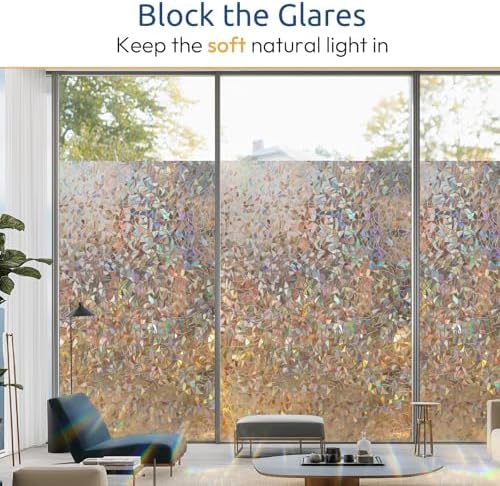 rabbitgoo Rainbow Window Privacy Film, Stained Cling, Brown, 23.6" x 157.4"