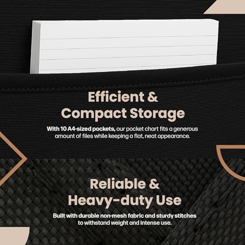 Black Pocket Chart for Classroom - 10 Pocket Storage Rainbow Pocket Charts , 3 Over Door Hangers Included, Hanging Wall File Organizer for File Folders, School Mailbox, Home/Office Papers