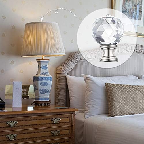 Mudder 2 Pcs Crystal Lamp Finial Diamond Knob 1-3/4 Inches,Silver Base