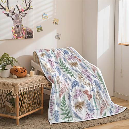 JAWO Floral Throw Blanket, White Flower Throws Wildflowers Botanical Plant Printed All Seasons, Vintage Colorful Butterfly Flannel Blanket for Bedding Sofa Travel Couch Chair Sofa Home Decor,30x40