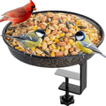 iBorn Deck Bird Feeders for Outdoors,Platform Bird Seed Tray with 1.4 lbs Capacity,Balcony Porch Railing Bird Feeder, Drainage Mesh Holes,Tilt-Proof, Windproof, Anti-Loosen, Easy to Refill&Clean,Black