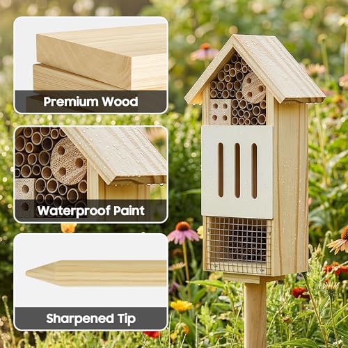 UUMENHA Bee House Bug Hotel & Butterfly House with Stake,Ladybug Hotel