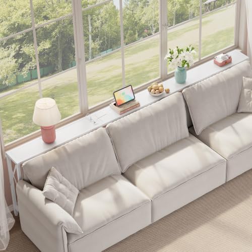 Gewudraw 102" Sofa Table Behind Couch & Socket-Narrow Console Table,White