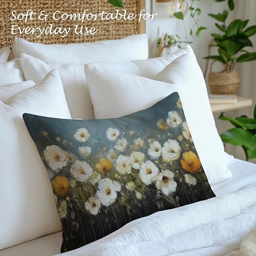 Vintage Moody Floral Pillow Cover 12x20, Dark Rustic Cottage Core Botanical Wildflower Decorative Lumbar Pillow Cover for Couch Bed Living Room Bedroom