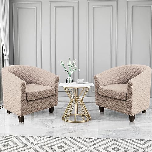 MIFXIN 2 Piece Stretch Jacquard Tub Chair Cover with Cushion Cover Soft Removable Club Chair Slipcovers Armchair Sofa Couch Furniture Protector for Living Room Counter Bar Cafe (Sand)