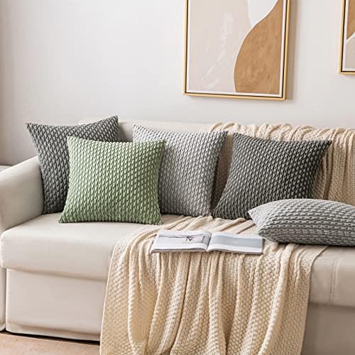 MIULEE Decorative Throw Pillow Covers 18x18 Dark Grey Textured Corduroy