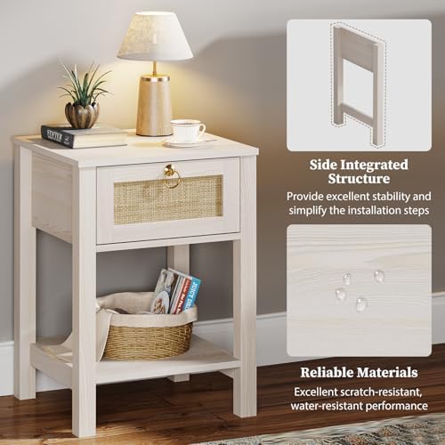 Eclatara Rattan Nightstand Set of 2 with Rattan Decor Drawer
