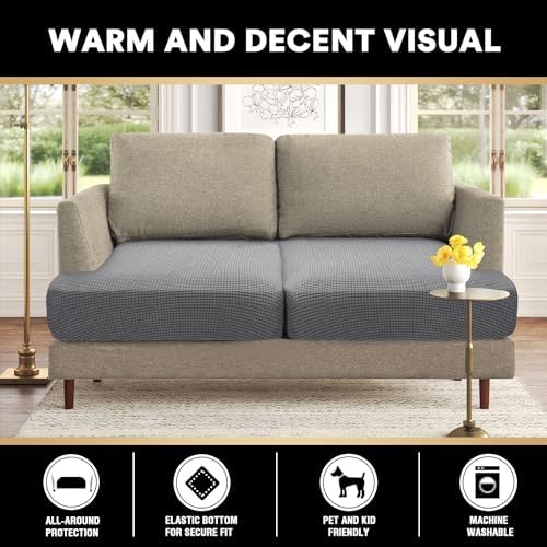 PrinceDeco Loveseat Sofa Slipcovers for T Cushion Couch, Pets Friendly,Dove
