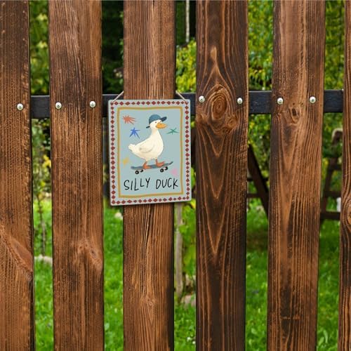 FUGWN Funny Duck Nursery Hanging Wooden Signs 8x10, Silly Duck Farm Animal Nursery Wall Decor Wood Plaque Hanging Decorations for Kids Toddler Boys Girls Room Bedroom Playroom Door Decor