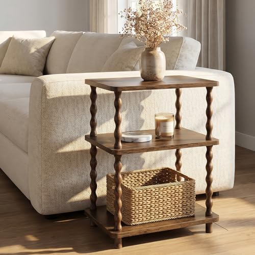 Narrow Side Table, 3-Tier End Table with Storage for Small Spaces