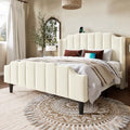 Allewie Vintage Queen Size Velvet Platform Bed Frame, Cream White
