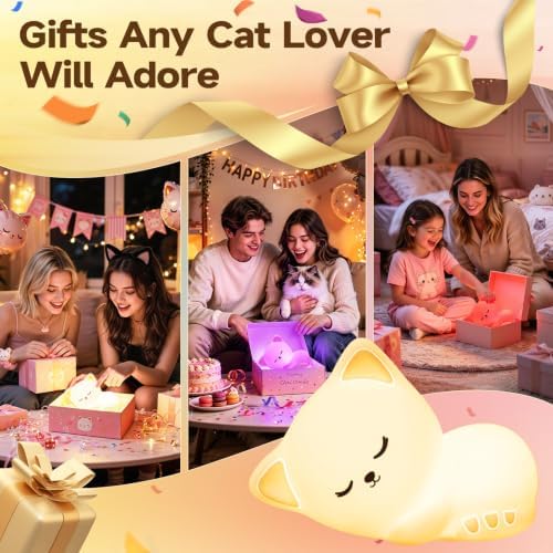 Mubarek Sleepy Cute Cat Gifts - 16-Color Silicone Night Light with Remote
