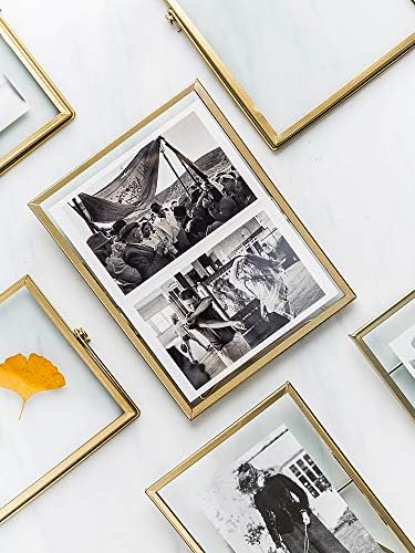 AceList Metal Picture Frames, Set of 3 Ornate Minimal Floating Edge Clear Glass Table Top Easel Stand Photo Frames in Gold, 5 x 7, Assortment Variety