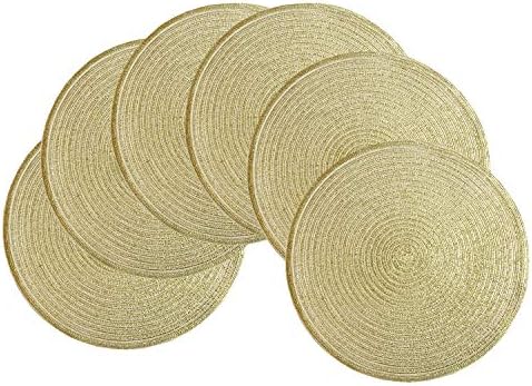 SHACOS Gold Glitter Round Placemats Set of 6 Bling Circle Place Mats Washable Table Mats for Christmas Holiday Party Wedding Shower Table Decor (6, Gold)