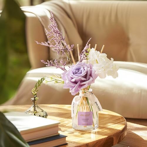 Airkeep Flower Reed Diffuser Set, Lavender Garden Diffuser Gift Set,4.06 fl oz Essential Oil Sticks Diffusers for Bathroom Air Freshener, Aromatherapy Home Fragrance for Shelf Decor, Gift for Women