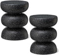 Glitzhome Outdoor Side Table Set of 2, 18" H Decorative Garden Stool MgO Faux Terrazzo End Table, Heavy Duty Indoor Outdoor Round Planter Stand for Living Room Bedroom Patio Deck Poolside,Black