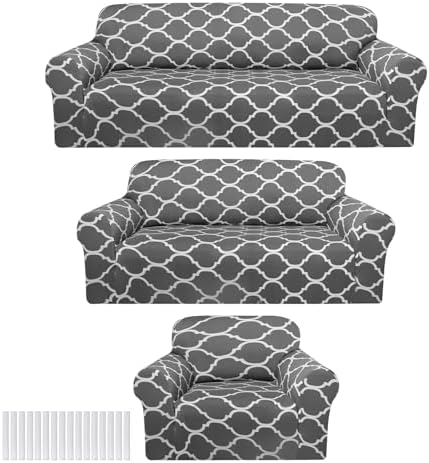 Peryiter 3 Pcs Dark Gray Couch and Loveseat Sofa Covers,3 Size