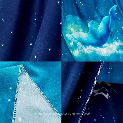 Hommi Lovvi Ocean Print Kids Bed Canopy, Girls Princess Canopy Dreamy Room Decor, Soft Hanging Reading Nook Play Tent Canopy, Extra Large Full Size Bed Canopy with String Light