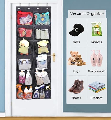 Boots Hanging Shoe Organizer for Closet 12 Extra Large Mesh Pockets Over The Door Shoe Rack for Men Shoes Size 16, Black
