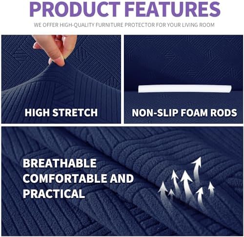ZNSAYOTX Super Stretch Loveseat Covers (57"-70"), New Striped Love Seat Slipcover, Dogs Pet Friendly Anti-Slip Couch Protector Spandex Durable 2 Seater Fabric Sofa Cover (Navy Blue, Loveseat)