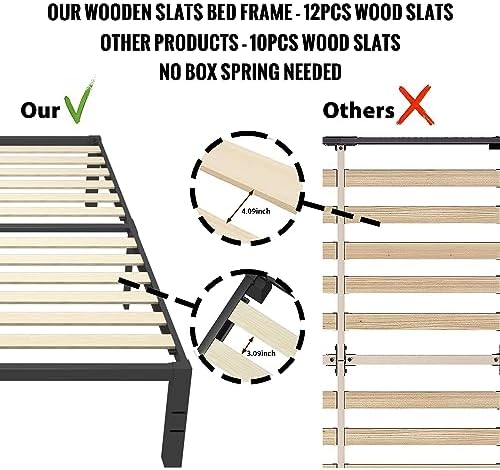 14 Inch King Size Bed Frame with Wood Slats & 4 Mattress Baffles