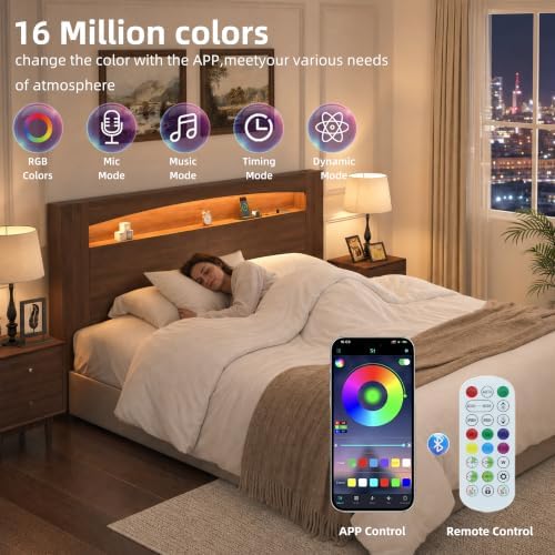 Queen Size Headboard Only, Sturdy Wood Bed Backboard with Solid Wood Legs, 3 Storage Zones, Unique Skirting Groove, High Load Capacity, 15mm Thick Construction (Walnut, King)