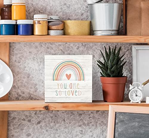 SRADMO You are So Loved Rainbow Heart Wood Box Sign Desk Decor
