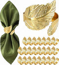 Gold Napkin Rings Set of 24, Solid Metal Laurel Leaf Table Decor