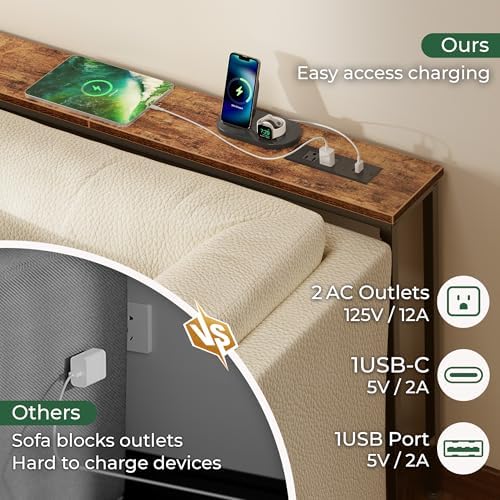 SUPERJARE 94.5 inch Narrow Behind Couch Table with Charging Stations