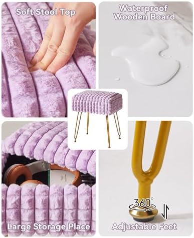 IBUYKE Rectangle Vanity Chair Ottoman, Footrest Stool, Purple WBD004V
