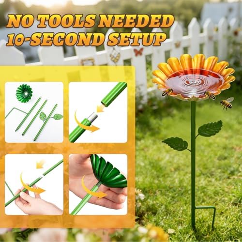 Mellbree Bee Watering Station, 6-Pack Metal Flower Bee Bath for Garden – Attract Butterflies & Pollinators – Colorful Outdoor Garden Stakes for Yard, Patio, Butterfly Garden, Gardening Essentials