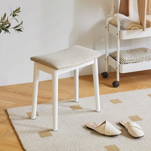 IBUYKE Saddle Cushion Vanity Stool Chair, Piano Bench, Light Linen WBD007WY