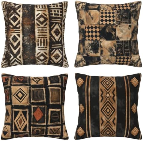Brown Geometric Decorative Throw Pillow Covers 18x18 Inch Set of 4