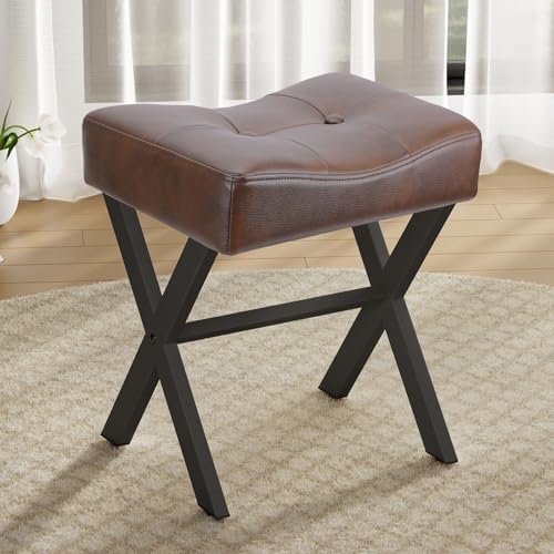Memobarco 18-Inch Leather Vanity Stool Chair, Dark Brown Makeup Stool