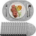 Faux Leather Oval Placemats Set of 12, Grey
