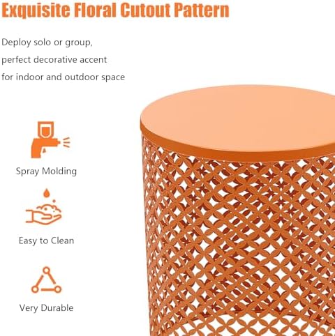 Set of 2 Outdoor Side Table, Garden Stool for Patio, Metal Accent Table Modern End Table, Patio Side Table for Garden, Balcony, Bedroom Indoor Outdoor Decorative, Terracotta Orange