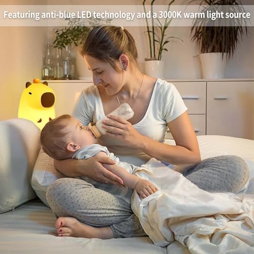 Capybara Night Light,Cute Silicone Squishy LED Animal Lamp,Dimmable Nursery Nightlight,Rechargeable Bedside Table Lamp with Touch Control,Xmas Birthday Gifts for Toddler,Breastfeeding