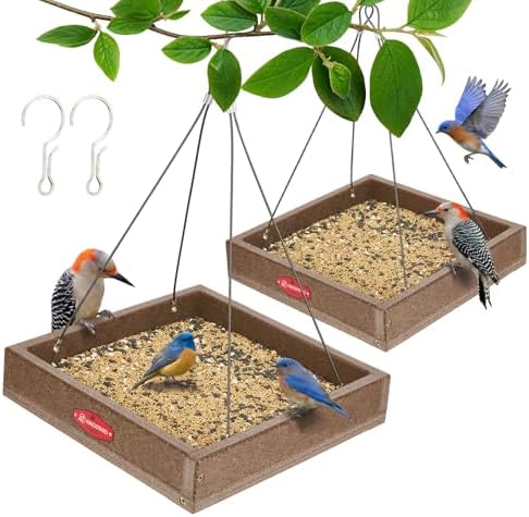 Kingsyard Platform Bird Feeder for Outdoors, Hanging Tray, 2 Pack