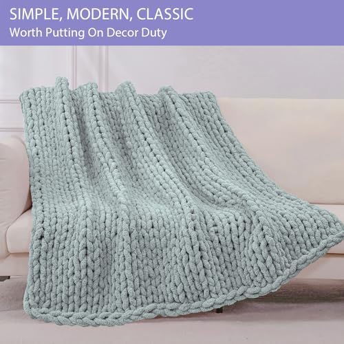Bigacogo Chunky Knit Throw Blanket for Couch, 51x63 inches, Misty Green